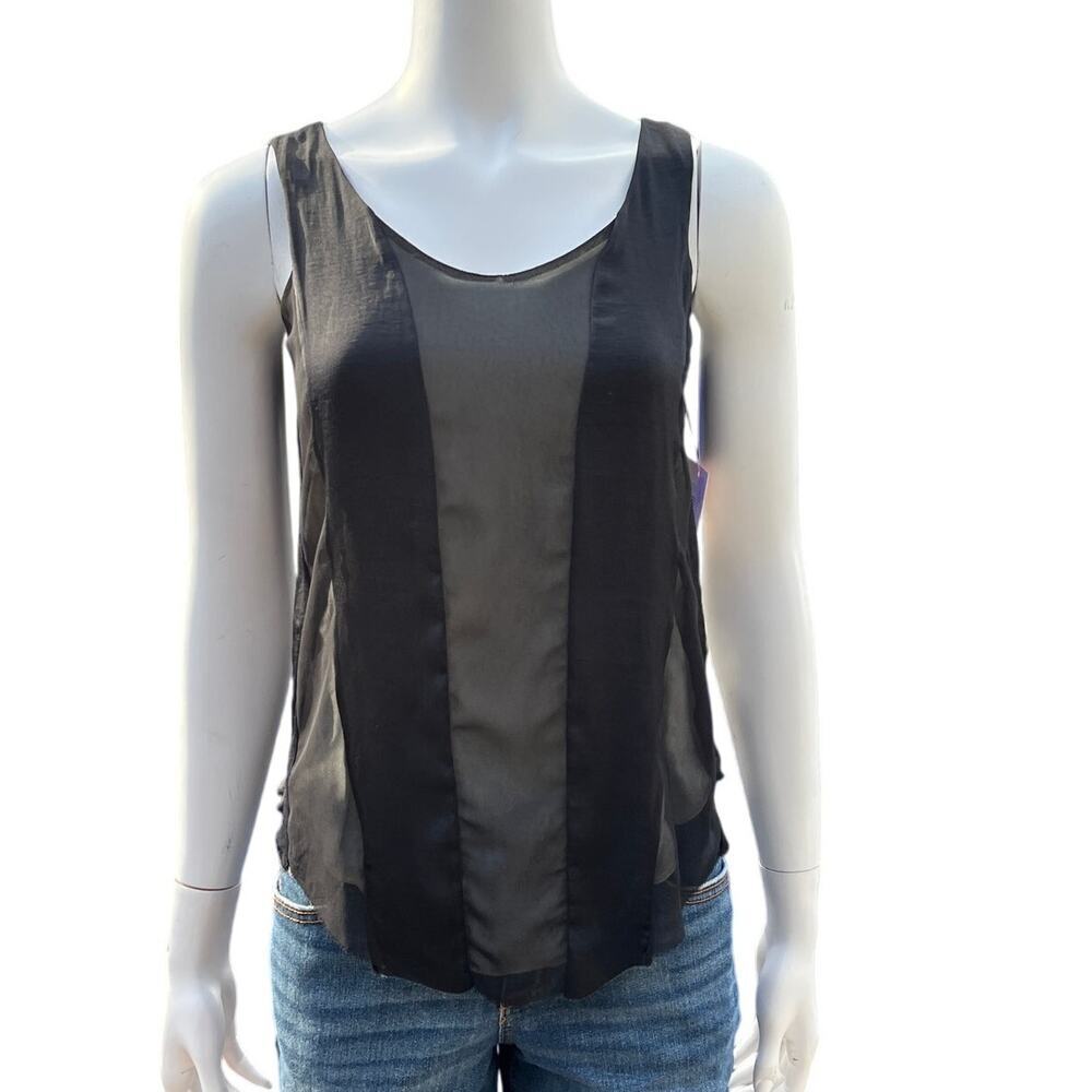 rag & bone Aubrey Black Sleeveless Top Sheer Overlay Silk Trim Blouse XS